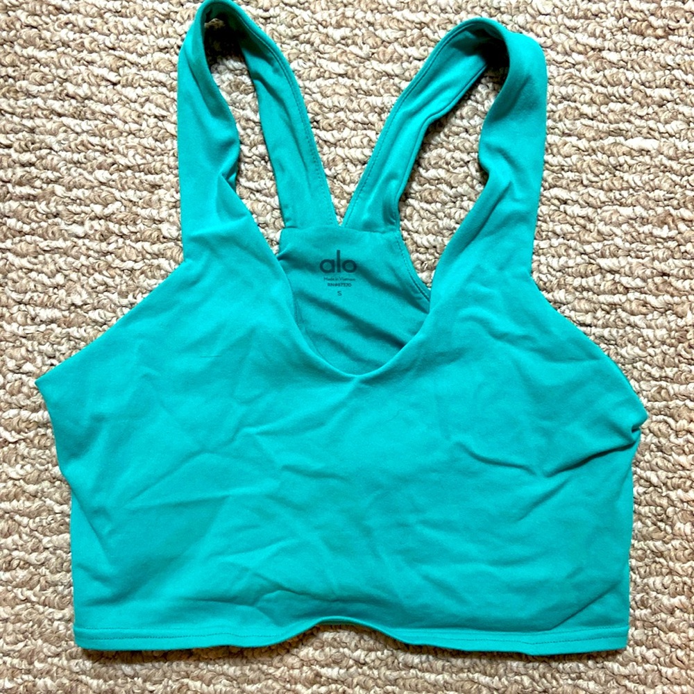 Alo Yoga airbrush tank in turquoise, sz S